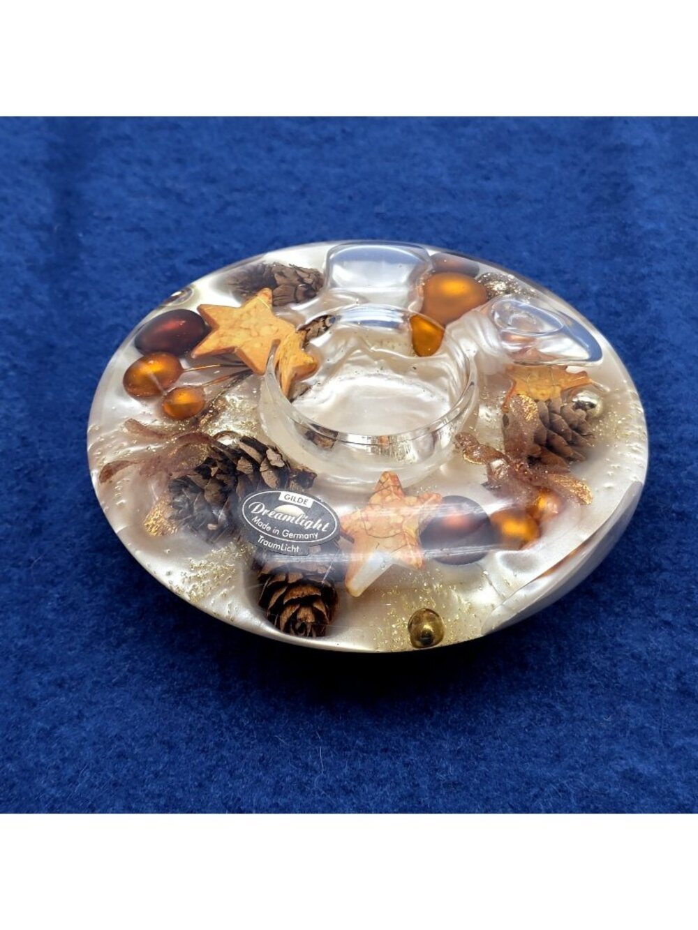 Gilde Dreamlight Germany Glass Tealight Candle Holder Stars Pinecones Primitive